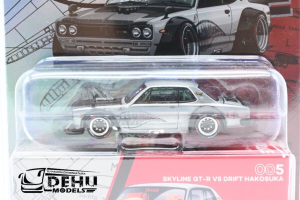 Auto a Escala 1/64 Skyline GT-R V8 Drift Hakosuka Chrome Enigma Co. Chasse Gris Diecast, 005-2 Pop Race - Imagen 3