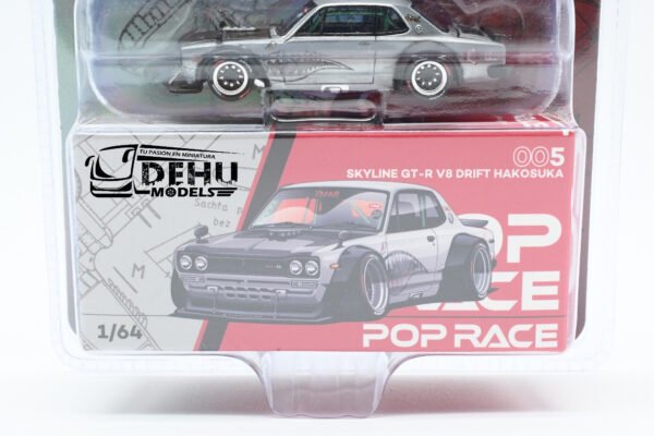 Auto a Escala 1/64 Skyline GT-R V8 Drift Hakosuka Chrome Enigma Co. Chasse Gris Diecast, 005-2 Pop Race - Imagen 4
