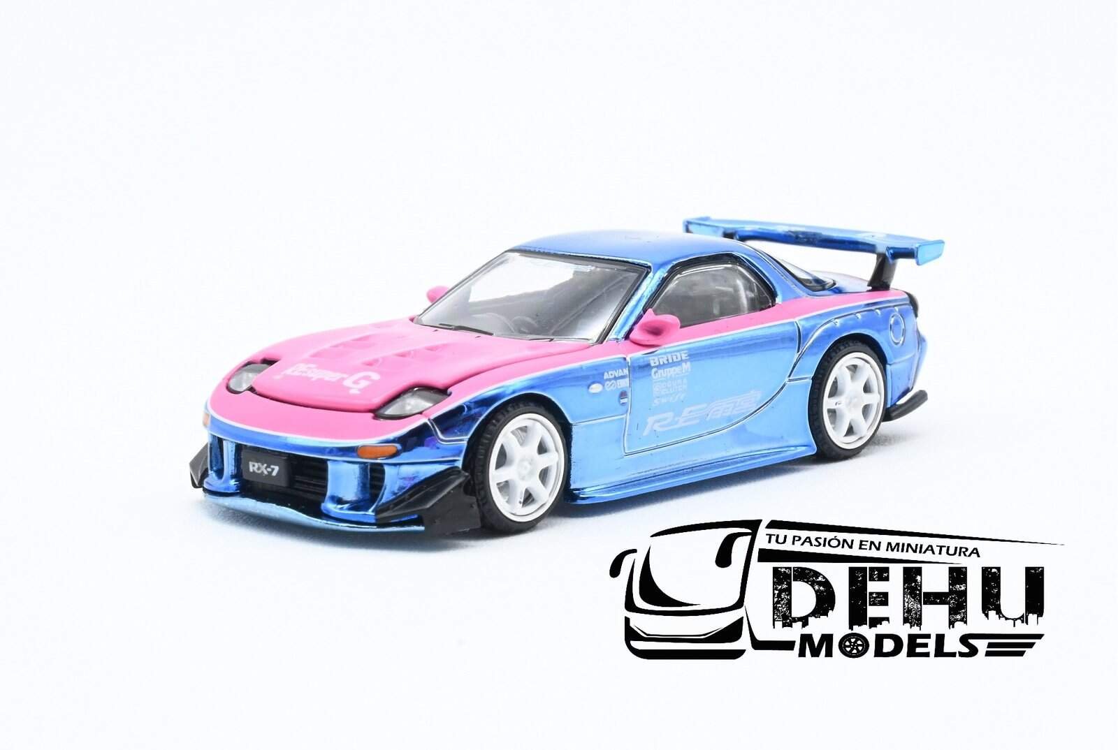 Auto a Escala 1/64 Mazda RX7 RE Amemiya Widebody HEC 2025 Rosa Cromo-Azul Cromo, S24-HEC2025 Pop Race