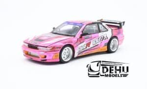 Auto a Escala 1/64 Pandem S13 Pop Race X 1087X Eva RT Production Custom Type-08 HEC Rosa Cromo - Blanco, S43-HEC2025 Pop Race