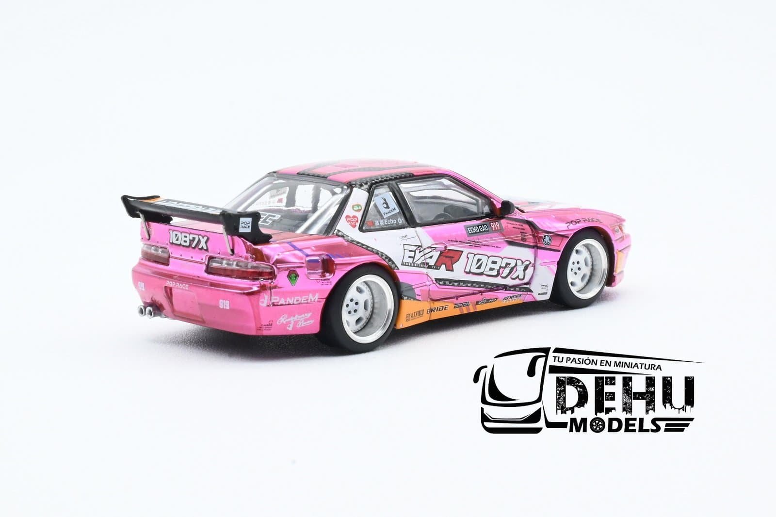 Auto a Escala 1/64 Pandem S13 Pop Race X 1087X Eva RT Production Custom Type-08 HEC Rosa Cromo - Blanco, S43-HEC2025 Pop Race - Imagen 5