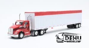 Tráiler a Escala 1/87 Kenworth T680 DayCab Con Remolque De  Piso Movil Rojo-Blanco, TRKW6023D87-18TNS124 Truck N Stuff (Tonkin Replicas)