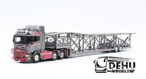 Tráiler a Escala 1/64 Scania R Car Hauler Madrina / Nodriza Gris - Vino, FLAMESCANODGRVI Flame