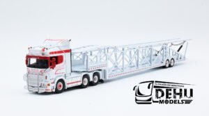 Tráiler a Escala 1/64 Scania R Car Hauler Madrina / Nodriza Blanco - Rojo, FLAMESCANODBLRO Flame