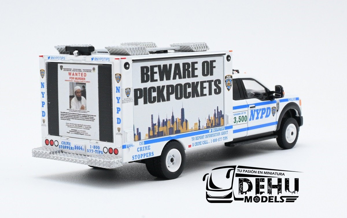 CBP-138 Ford F550 Super Duty New York City Department NYPD Beware Of Pickpockets de panel con luz, Blanco - Azul (6)